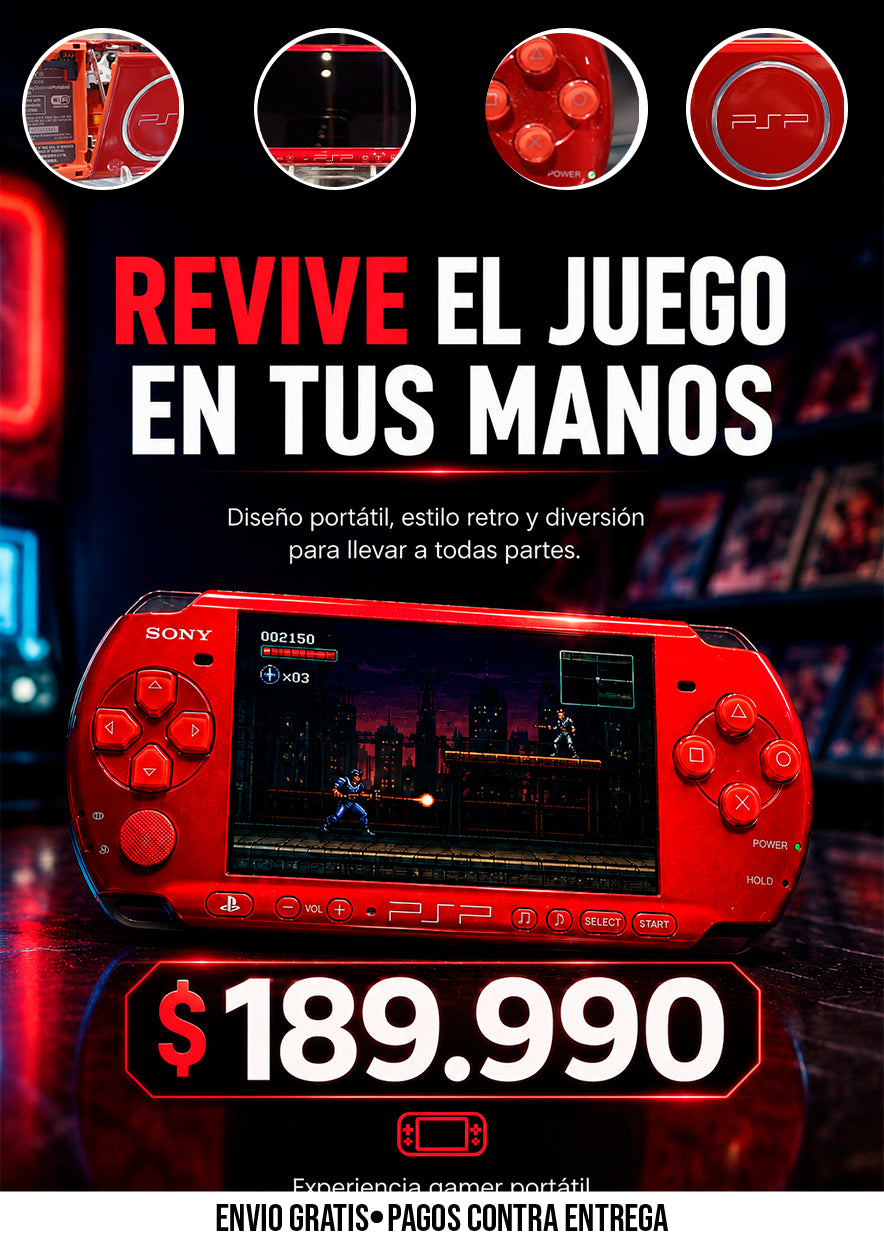 CONSOLA PORTÁTIL PSP ROJA TIPO RETRO