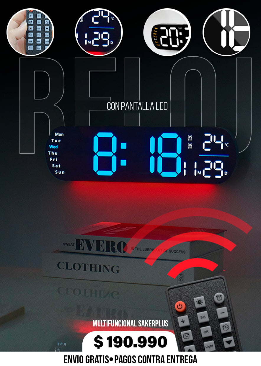 RELOJ CON PANTALLA LED MULTIFUNCIONAL SAKERPLUS