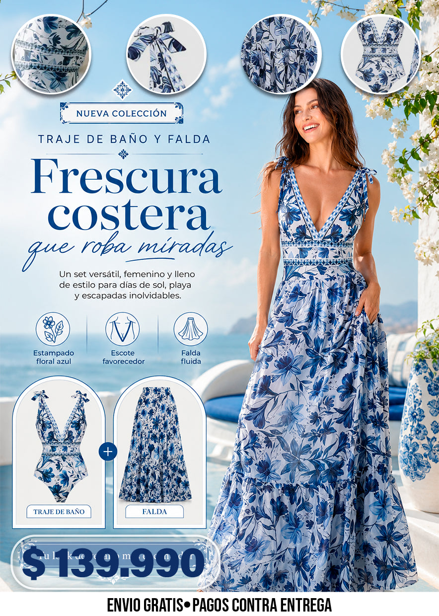TRAJE DE BAÑO Y FALDA.