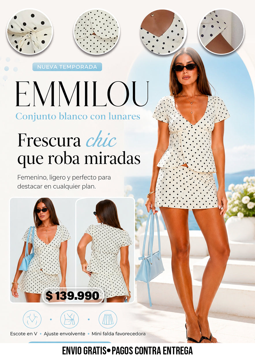 CONJUNTO DE CHAL EMMILOU BLANCO CON LUNARES