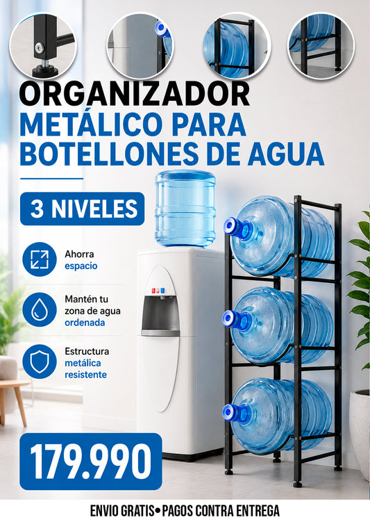ORGANIZADOR METÁLICO PARA BOTELLONES DE AGUA.