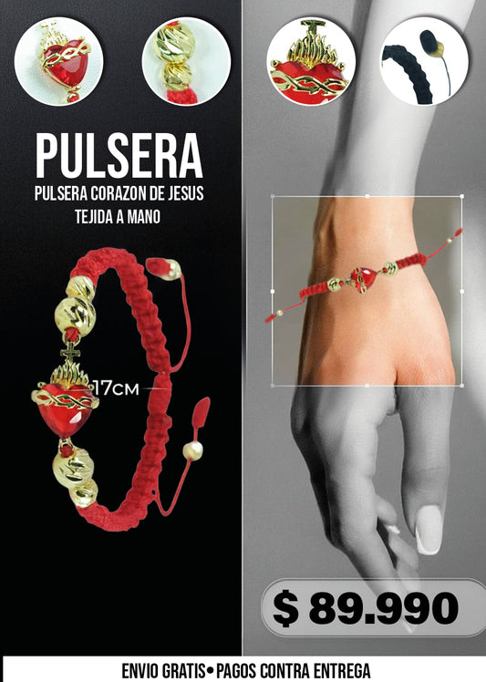 PULSERA CORAZON DE JESUS TEJIDA A MANO