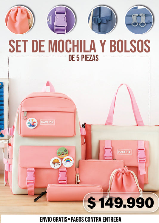 SET DE MOCHILA Y BOLSOS DE 5 PIEZAS
