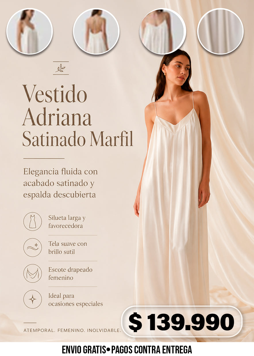 VESTIDO ADRIANA SATINADO MARFIL