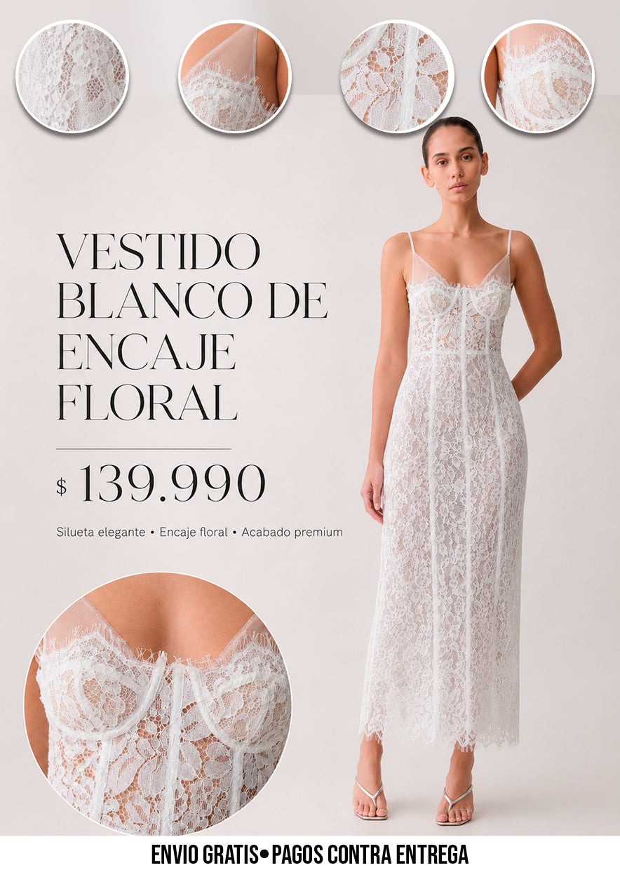 VESTIDO BLANCO DE ENCAJE FLORAL