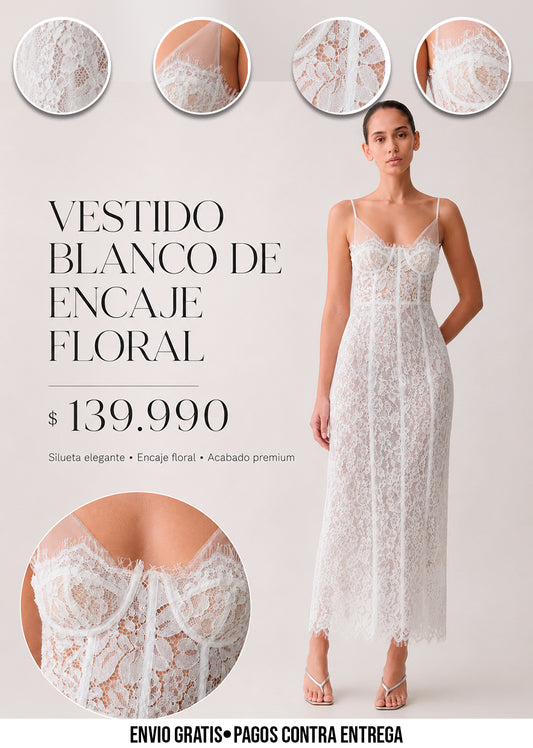 VESTIDO BLANCO DE ENCAJE FLORAL